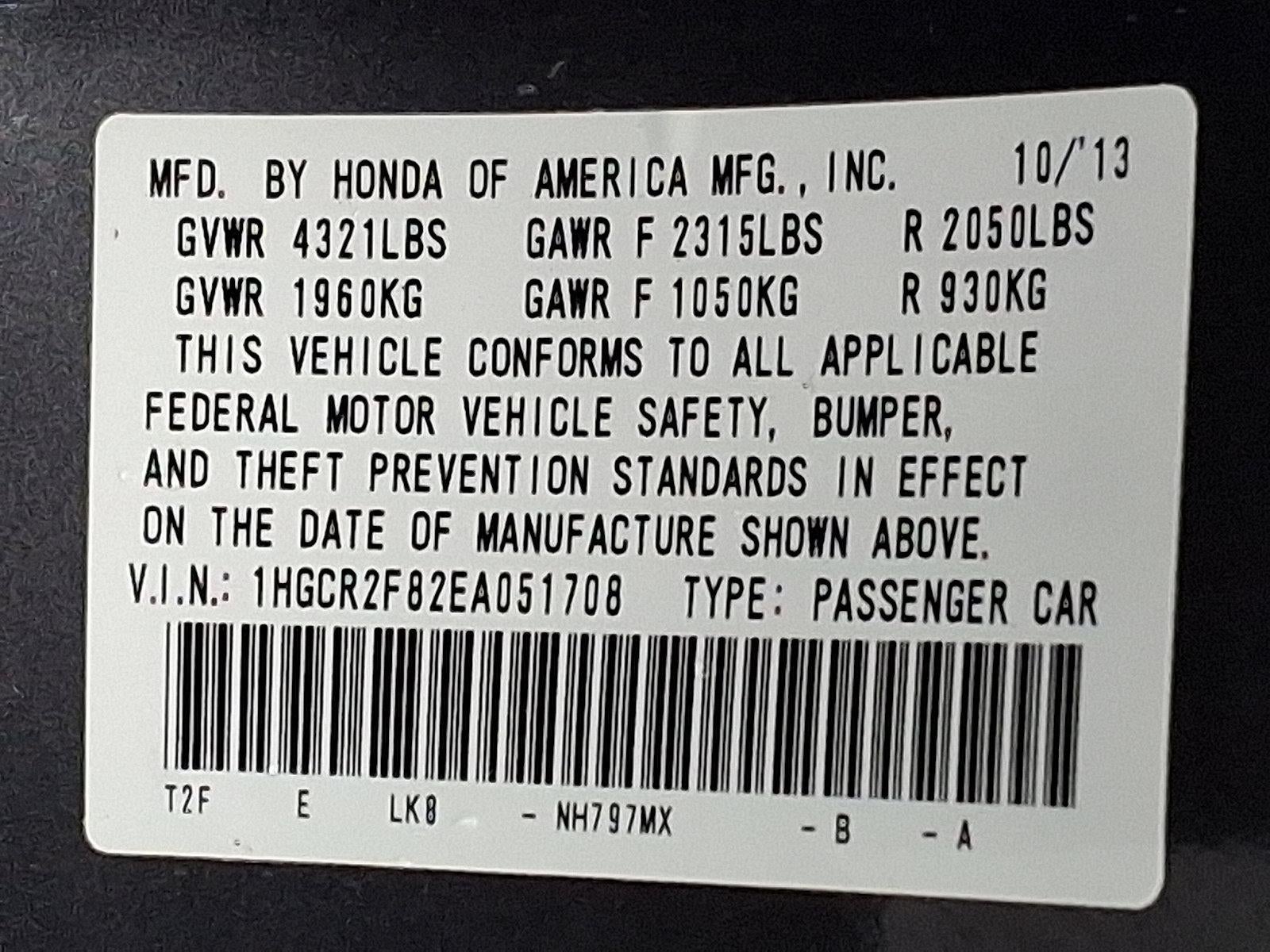 2014 Honda Accord Sedan EX-L CVT PZEV