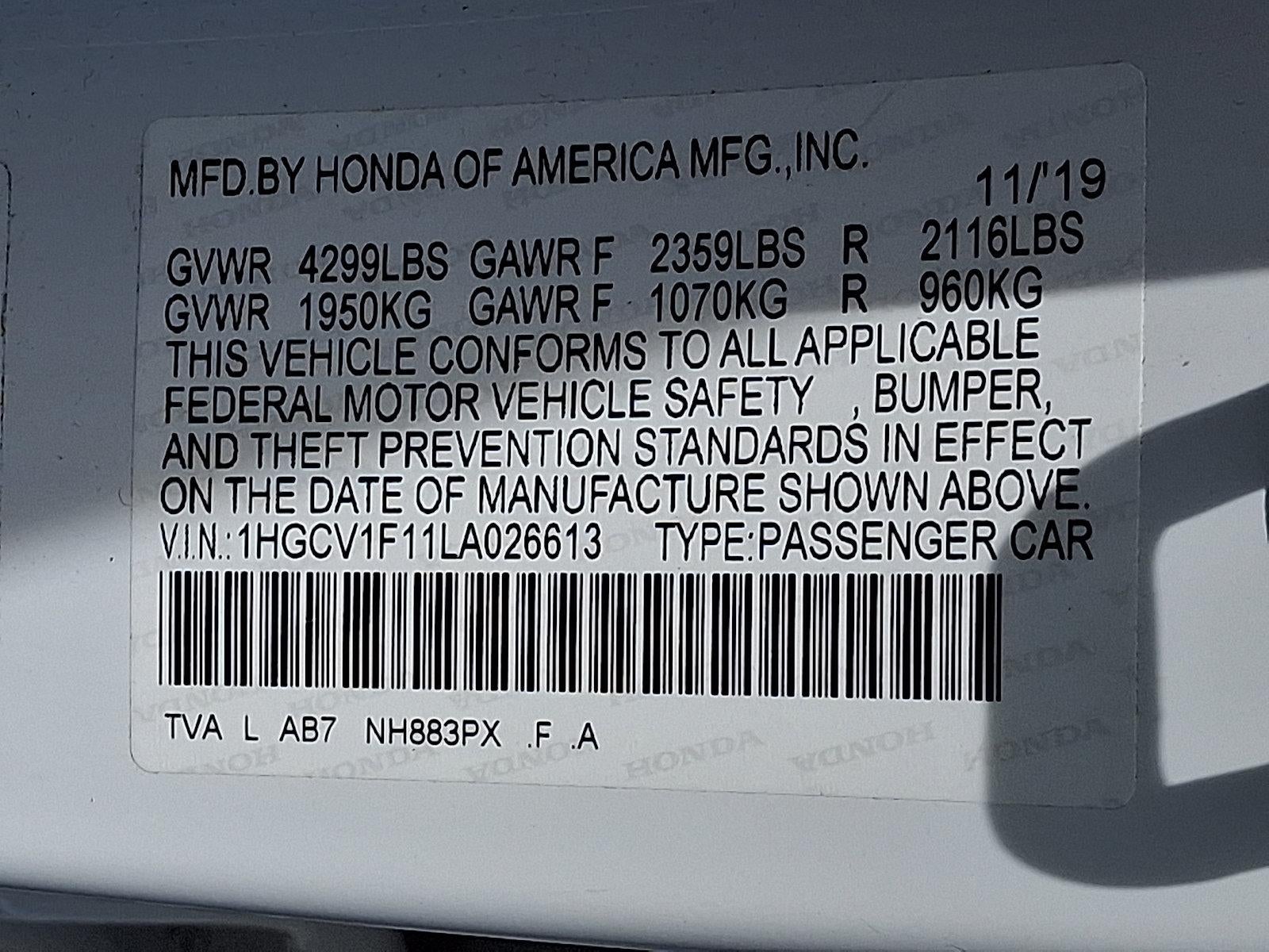 2020 Honda Accord Sedan LX 1.5T CVT