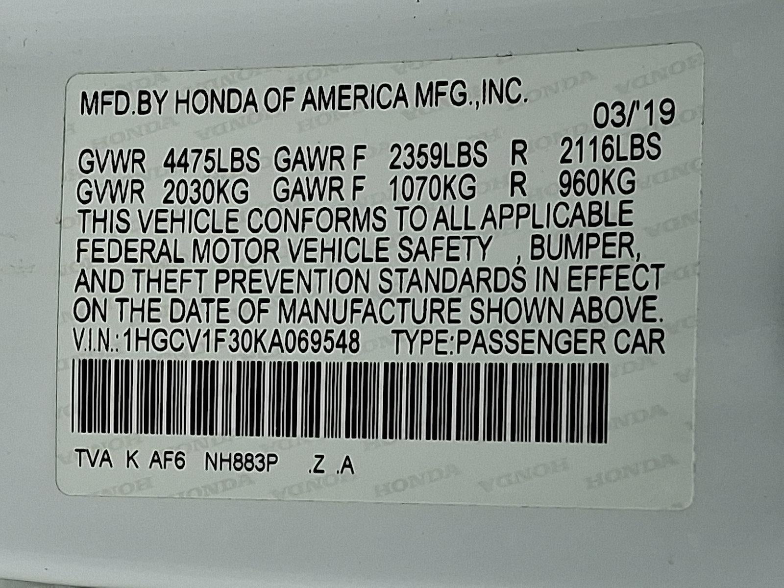 2019 Honda Accord Sedan Sport 1.5T CVT