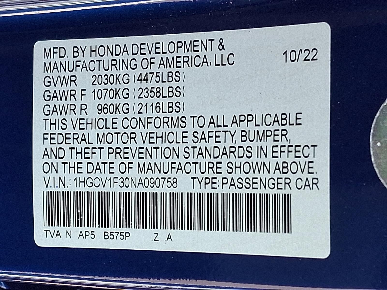 2022 Honda Accord Sedan Sport 1.5T CVT