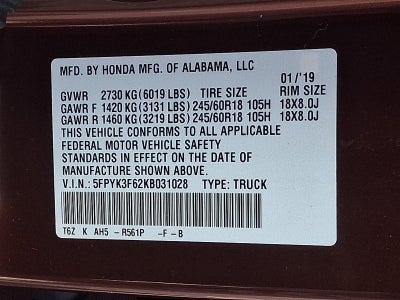 2019 Honda Ridgeline RTL-T AWD