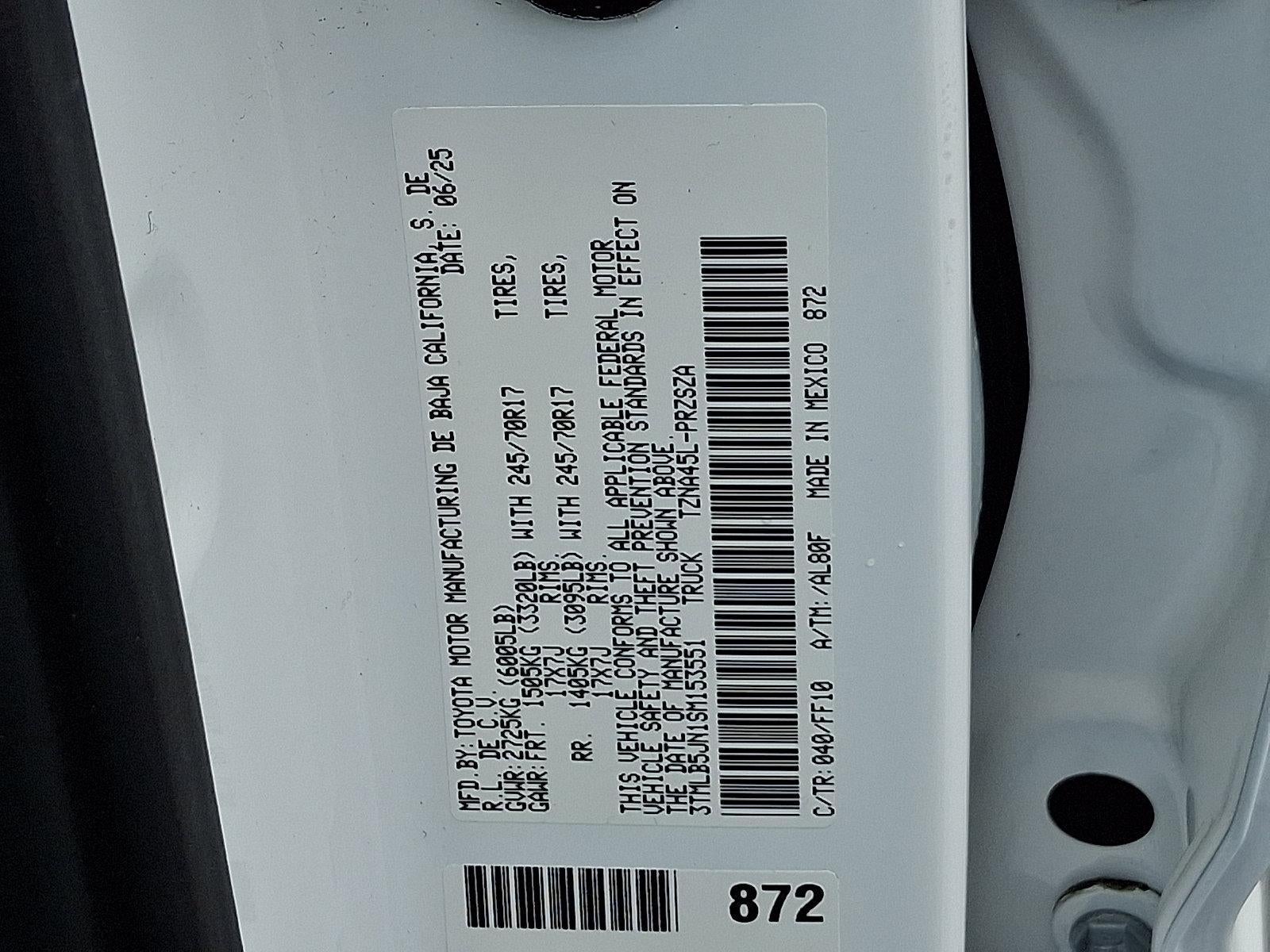 2025 Toyota Tacoma 4WD 4WD SR5 Double Cab 6' Bed AT (Natl)