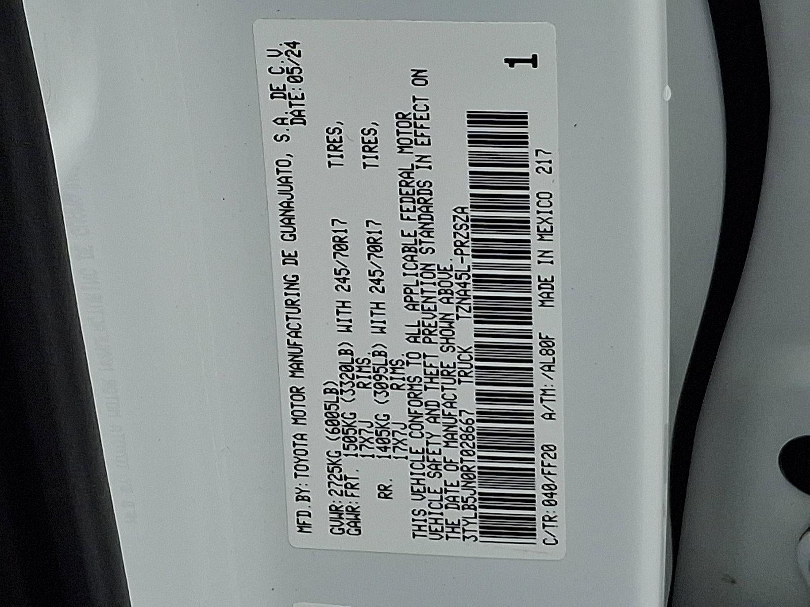 2024 Toyota Tacoma 4WD 4WD SR5 Double Cab 5' Bed AT (Natl)