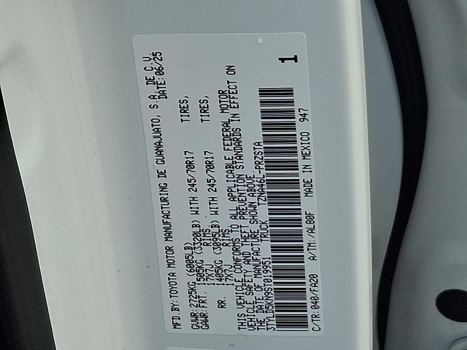 2025 Toyota Tacoma 4WD 4WD SR Double Cab 5' Bed AT (GS)