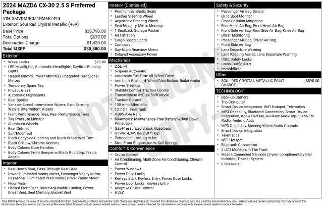 2024 Mazda Mazda CX-30 2.5 S Preferred Package AWD