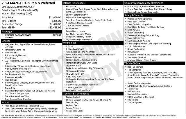 2024 Mazda Mazda CX-50 2.5 S Preferred Package AWD