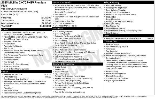 2025 Mazda Mazda CX-70 PHEV Premium Plus Package AWD